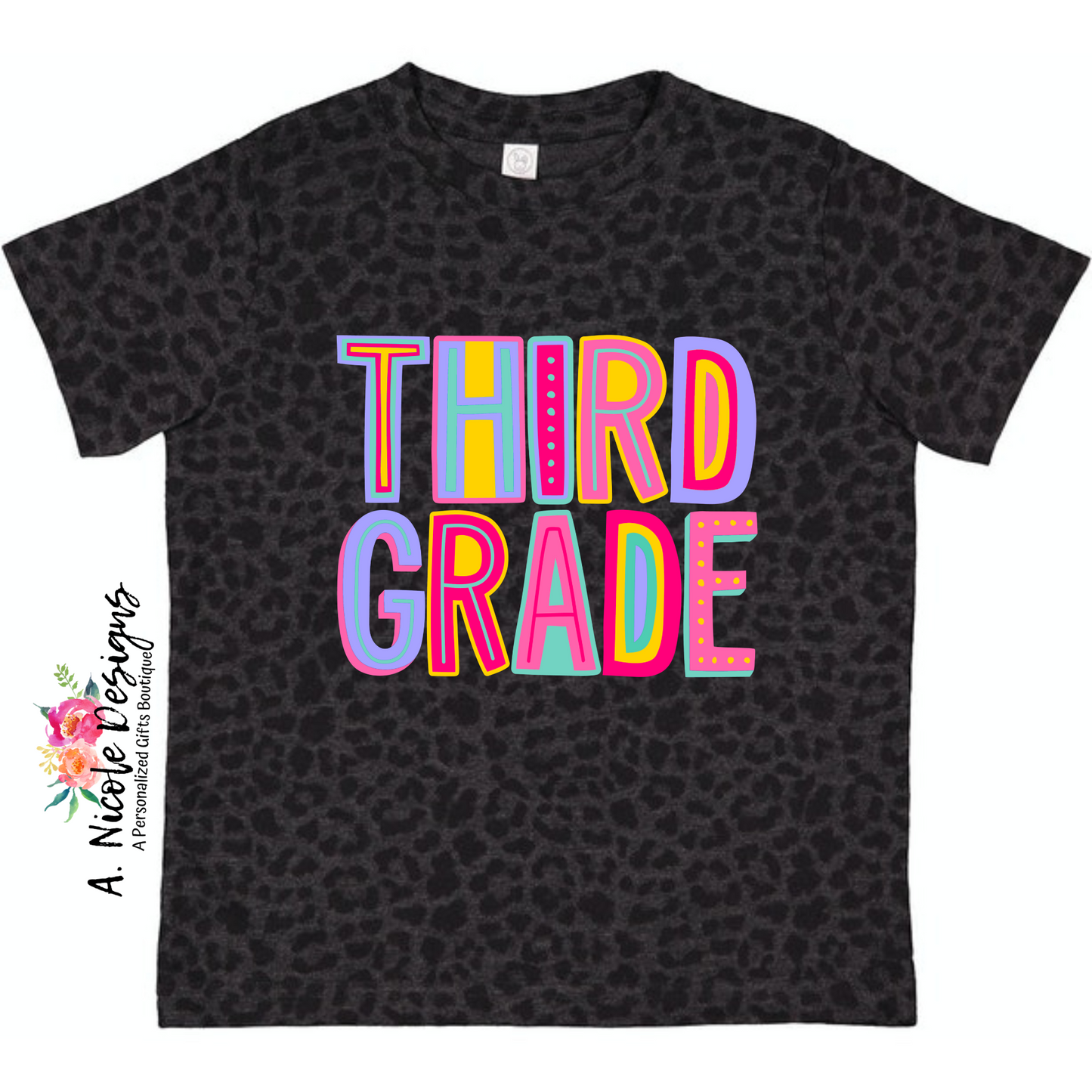 Black Leopard Print Grade Level T-Shirt (pink)