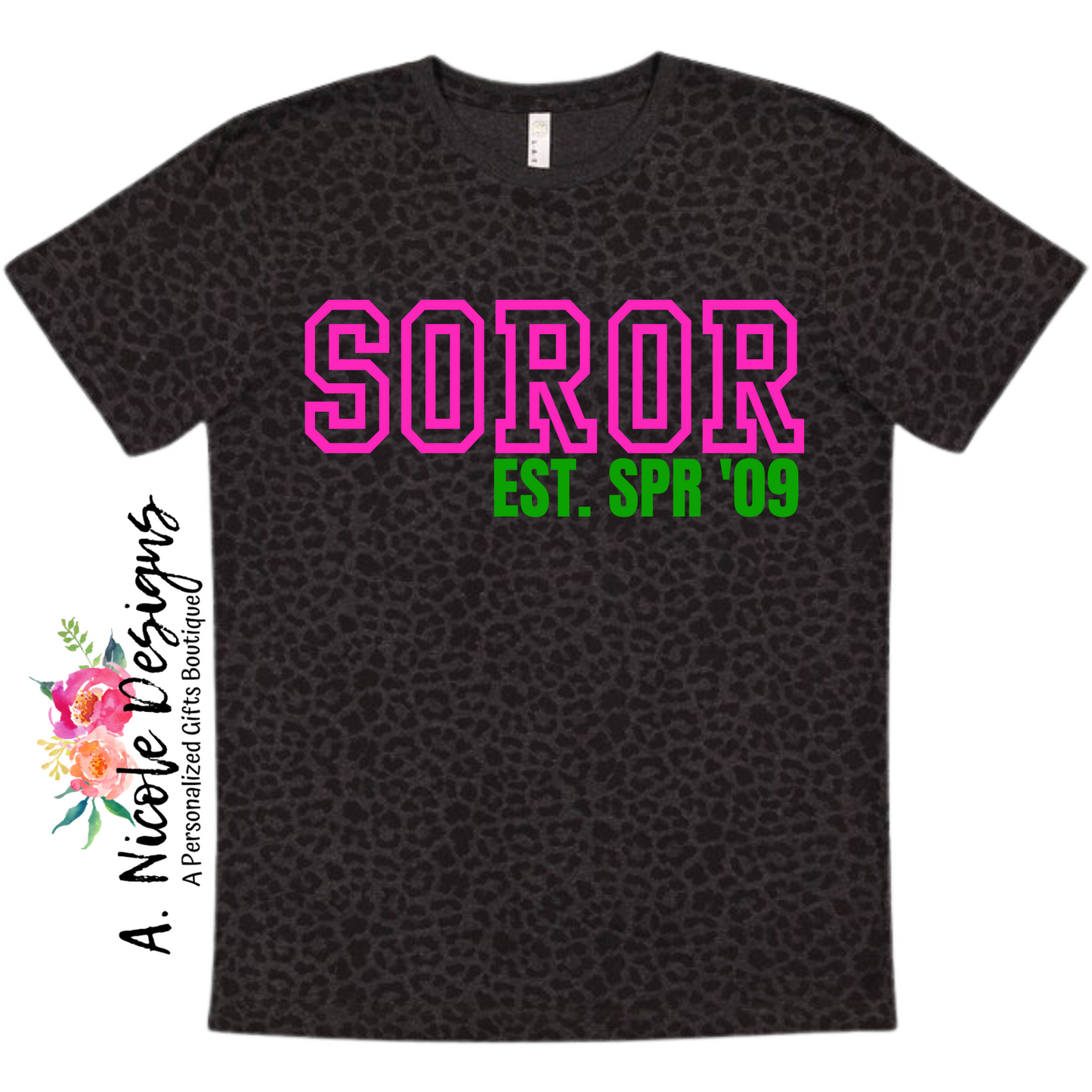 Pink & Green Soror Leopard Tee | Sorority Girl | Alpha Kappa Alpha Sorority | AKA