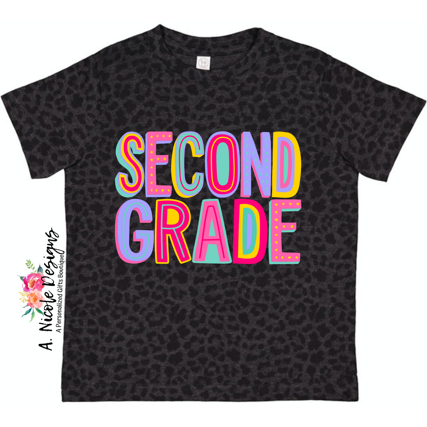 Black Leopard Print Grade Level T-Shirt (pink)