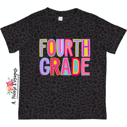 Black Leopard Print Grade Level T-Shirt (pink)