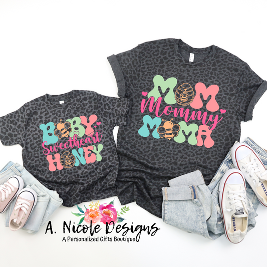Leopard Print Mama/Honey T-Shirt Set