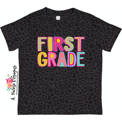 Black Leopard Print Grade Level T-Shirt (pink)