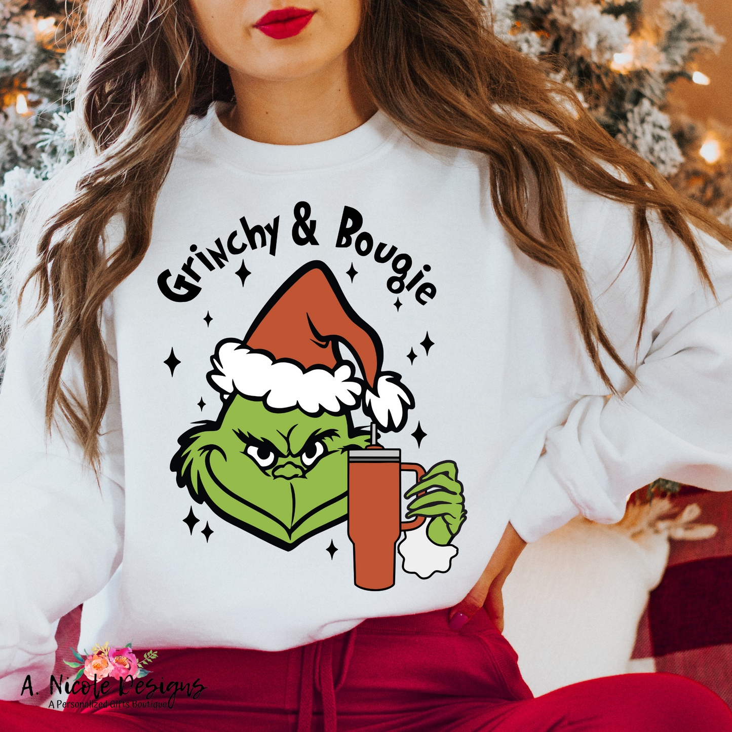 Red Grinchy and Boujie Sweatshirt