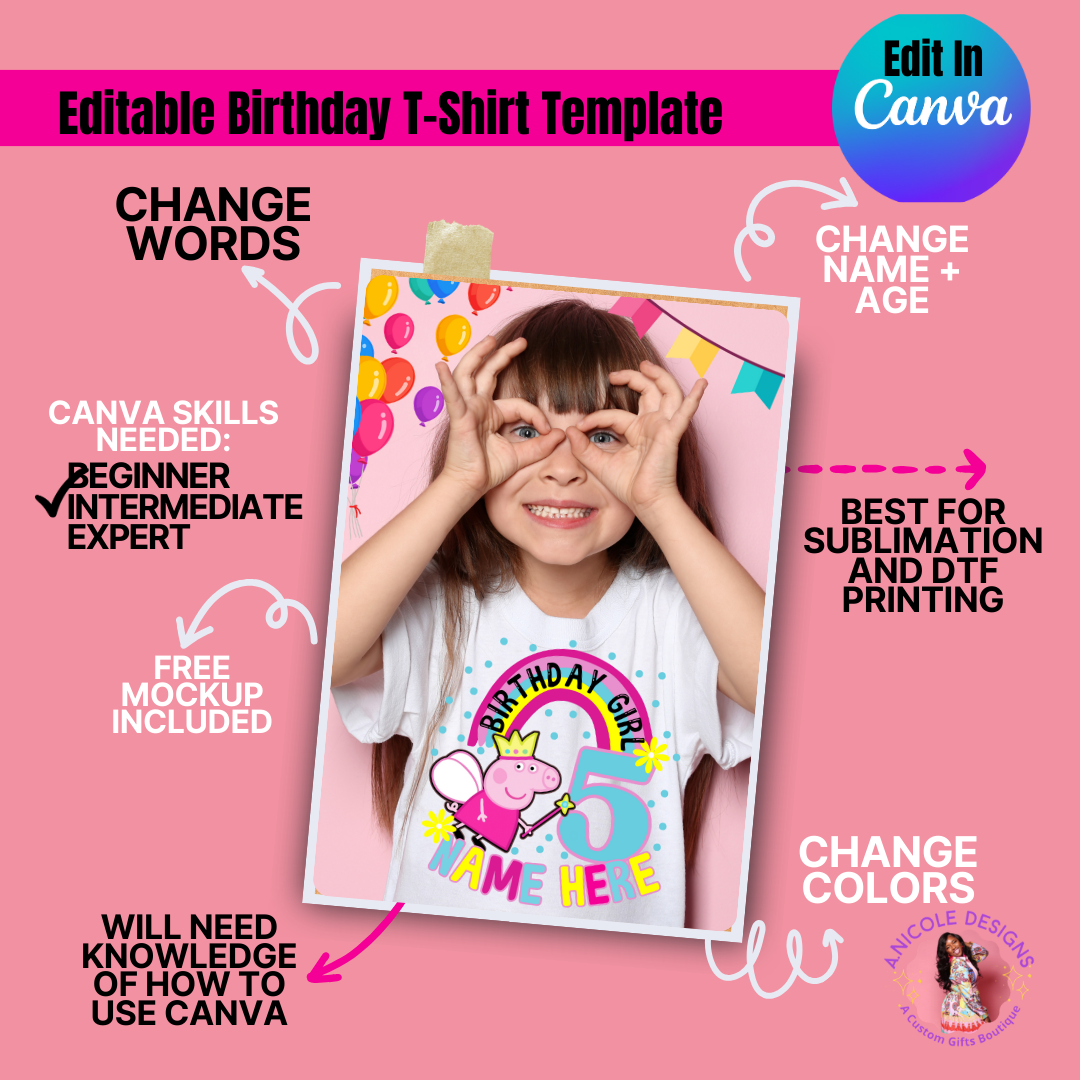 Peppa Pig Editable Birthday T-Shirt Template