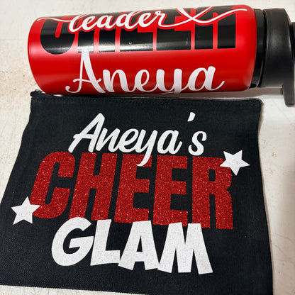 Personalized Makeup Bag: "Cheer Glam" Cheerleader Cosmetic Pouch