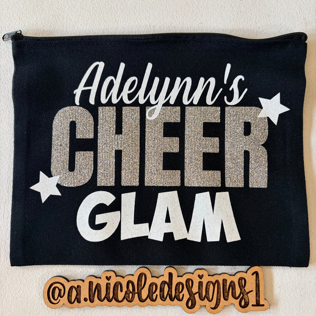 Personalized Makeup Bag: "Cheer Glam" Cheerleader Cosmetic Pouch