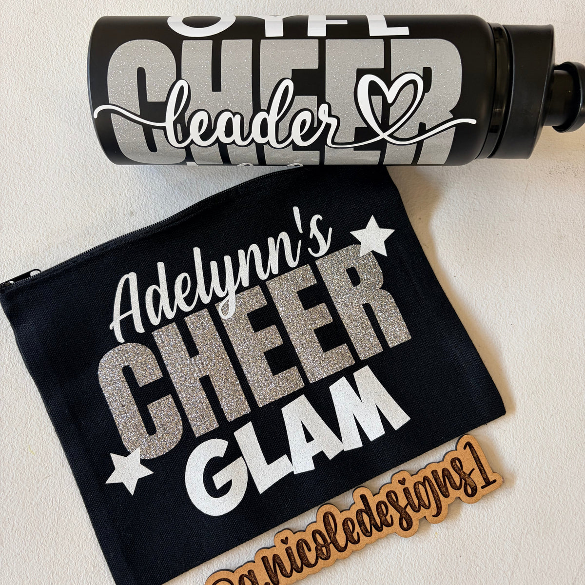 Personalized Makeup Bag: "Cheer Glam" Cheerleader Cosmetic Pouch