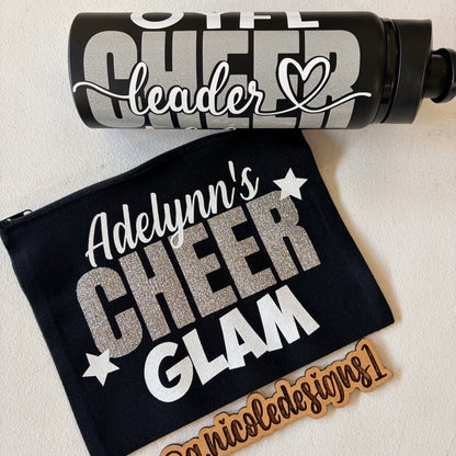 Personalized Makeup Bag: "Cheer Glam" Cheerleader Cosmetic Pouch