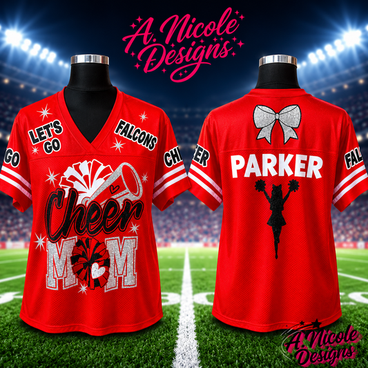 Custom Cheer Mom Glitter Football Jersey