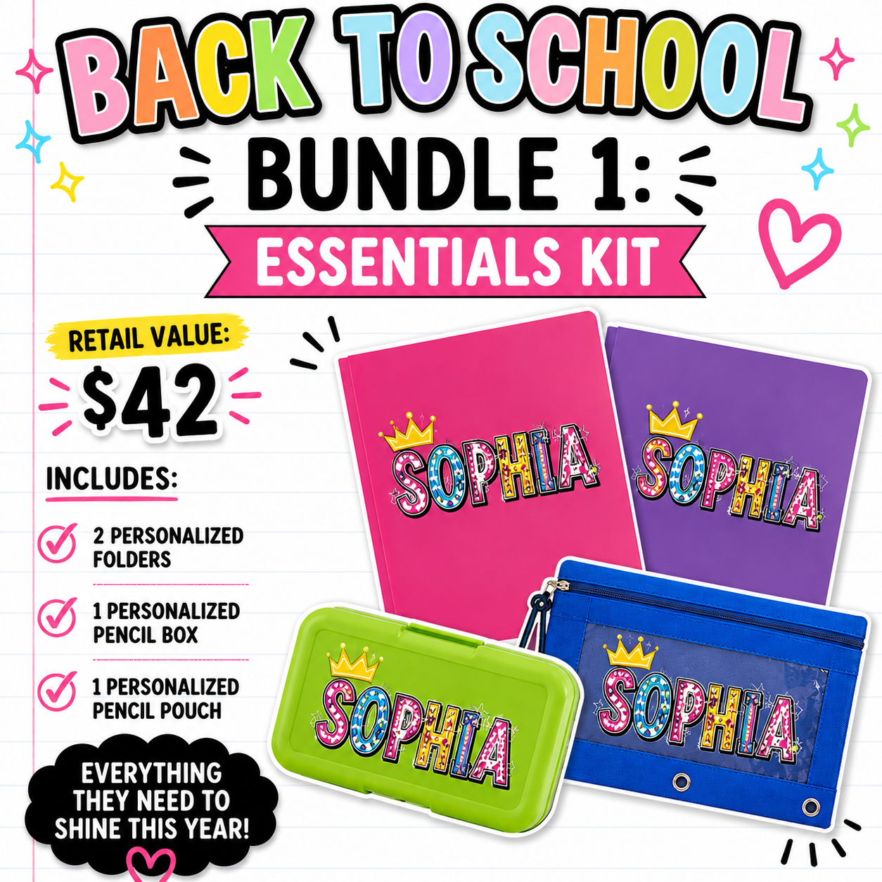 Personalized Back 2 School Bundles