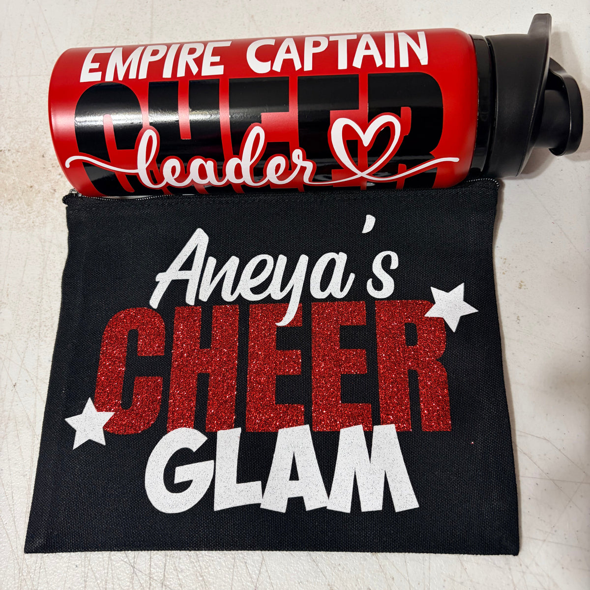 Personalized Makeup Bag: "Cheer Glam" Cheerleader Cosmetic Pouch