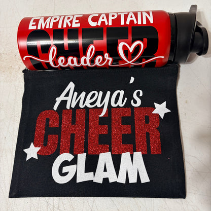 Personalized Makeup Bag: "Cheer Glam" Cheerleader Cosmetic Pouch