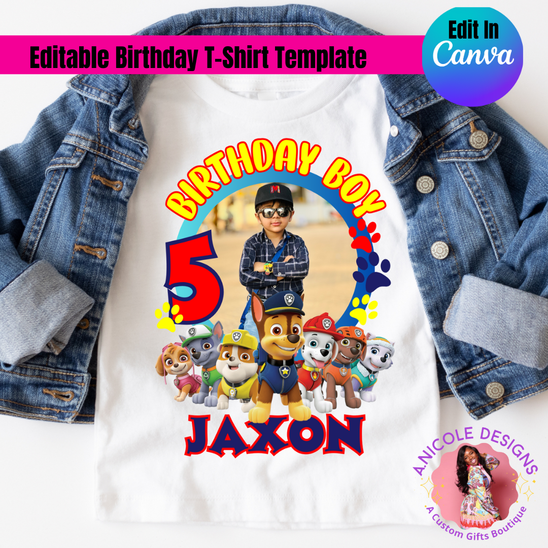 Paw Patrol Editable Birthday T-Shirt Template-Version 1