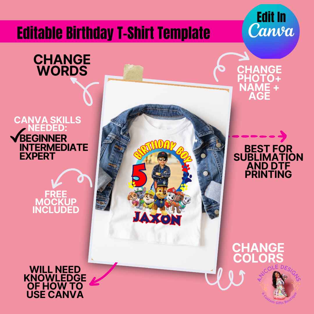 Paw Patrol Editable Birthday T-Shirt Template-Version 1