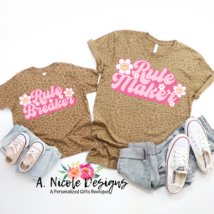 Leopard Print Rule Maker/Rule Breaker Mommy & Me T-Shirt Set