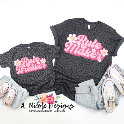 Leopard Print Rule Maker/Rule Breaker Mommy & Me T-Shirt Set