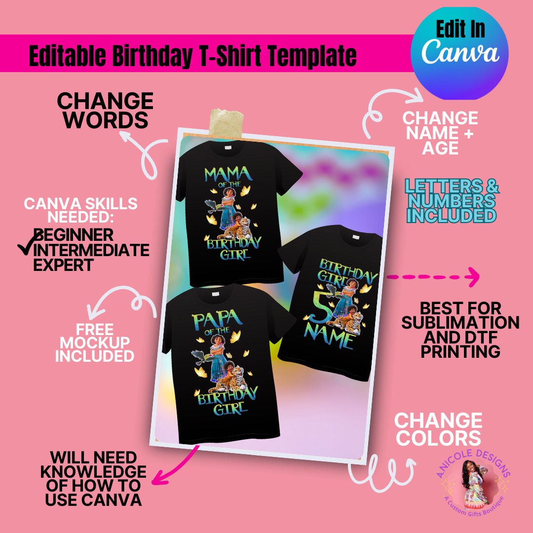 Editable Encanto Birthday T-Shirt Template | Canva Editable