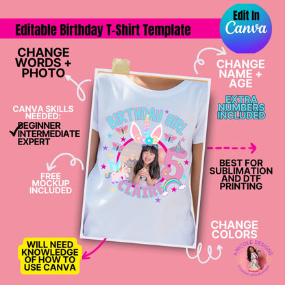 Editable Unicorn Princess Birthday T-Shirt Template | Canva Edit