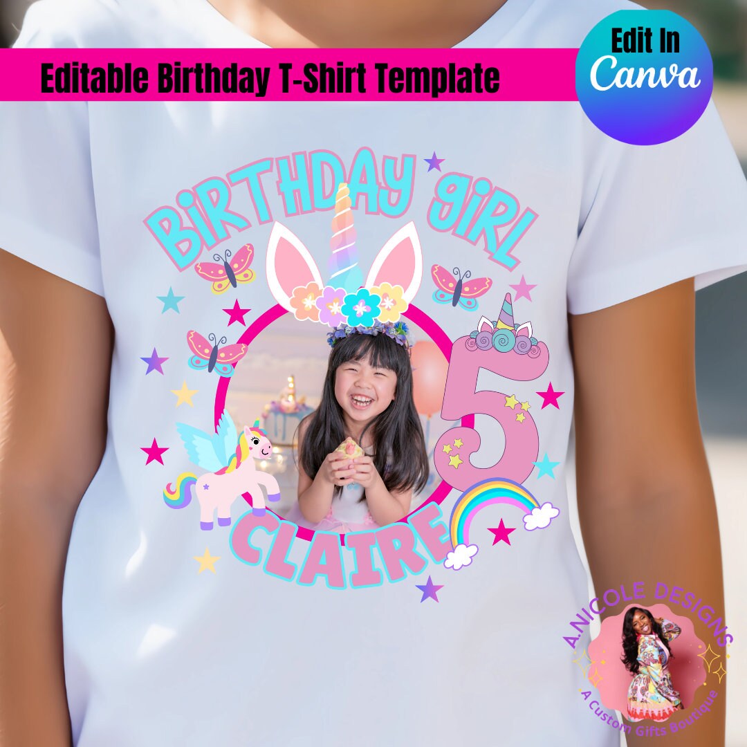Editable Unicorn Princess Birthday T-Shirt Template | Canva Edit