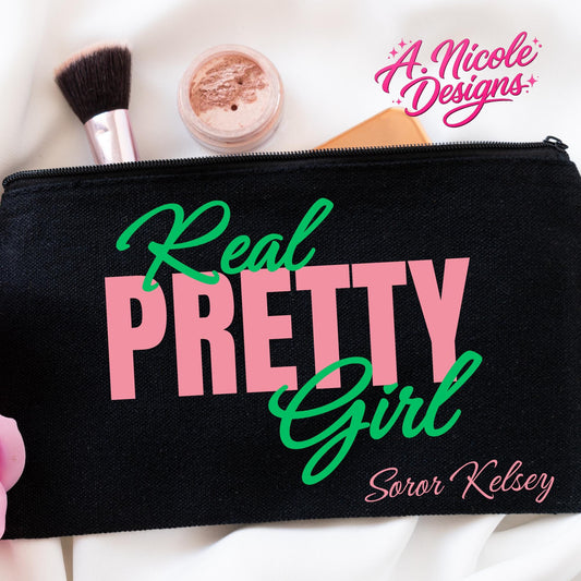 Personalized Makeup Bag: "Real Pretty Girl" Sorority Cosmetic Pouch