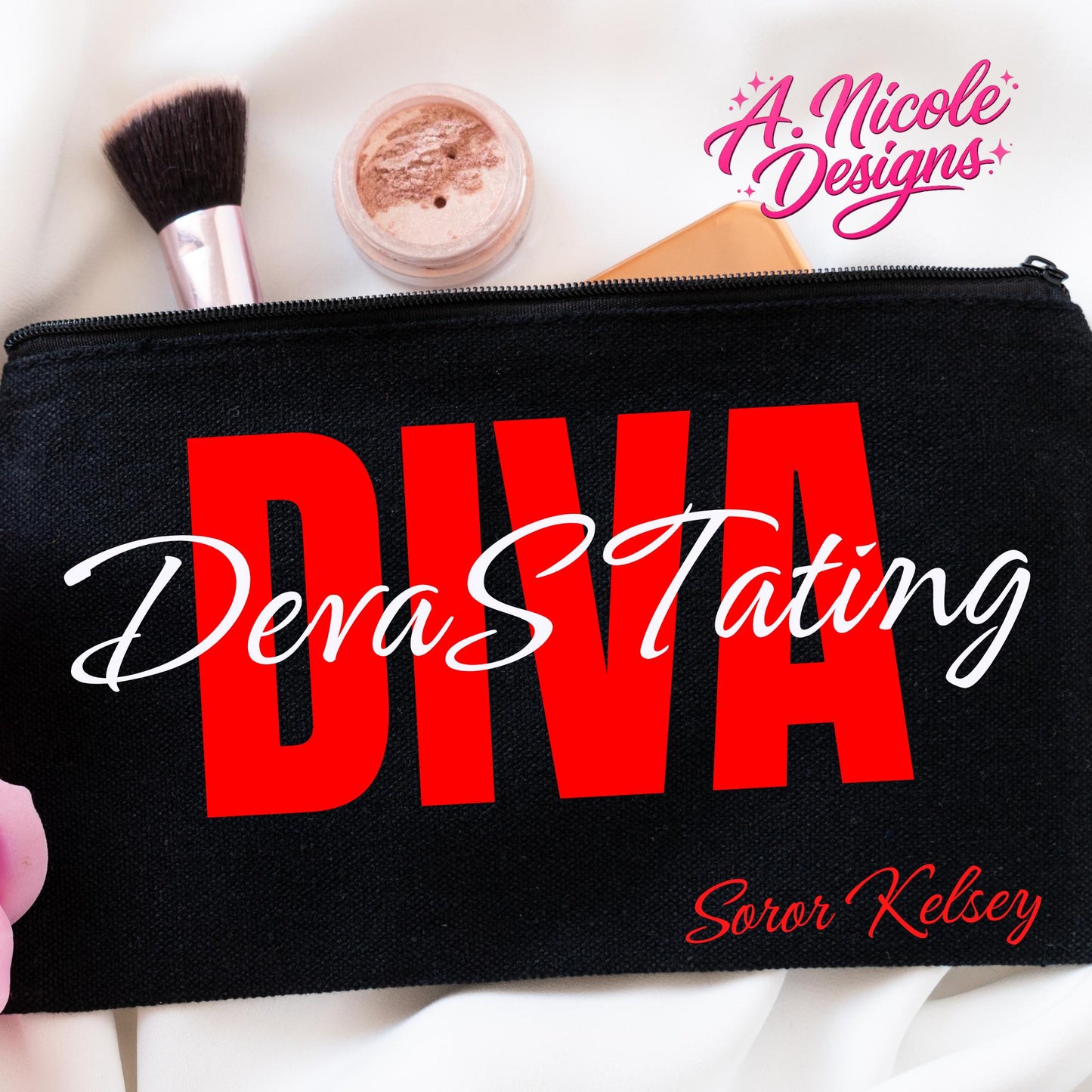 Personalized Makeup Bag: "DevaSTating Diva" Sorority Cosmetic Pouch