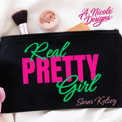 Personalized Makeup Bag: "Real Pretty Girl" Sorority Cosmetic Pouch