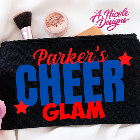 Personalized Makeup Bag: "Cheer Glam" Cheerleader Cosmetic Pouch