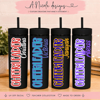 Personalized Cheerleader Tumbler with Straw | Custom Cheer Name Cup Gift