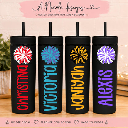 Personalized Cheerleader Tumbler with Straw | Custom Cheer Name Cup Gift
