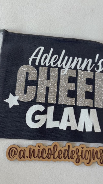 Personalized Makeup Bag: "Cheer Glam" Cheerleader Cosmetic Pouch