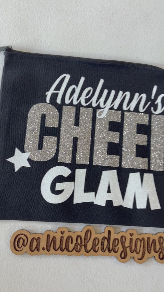 Personalized Makeup Bag: "Cheer Glam" Cheerleader Cosmetic Pouch